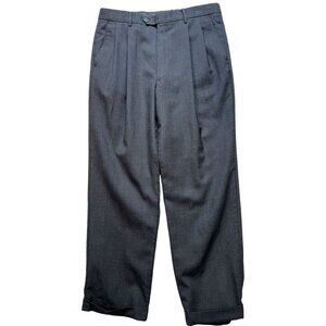 Stafford Men's Wool Pleated Dress Pants Stretch Size 34x30 Charcoal Gray Solid